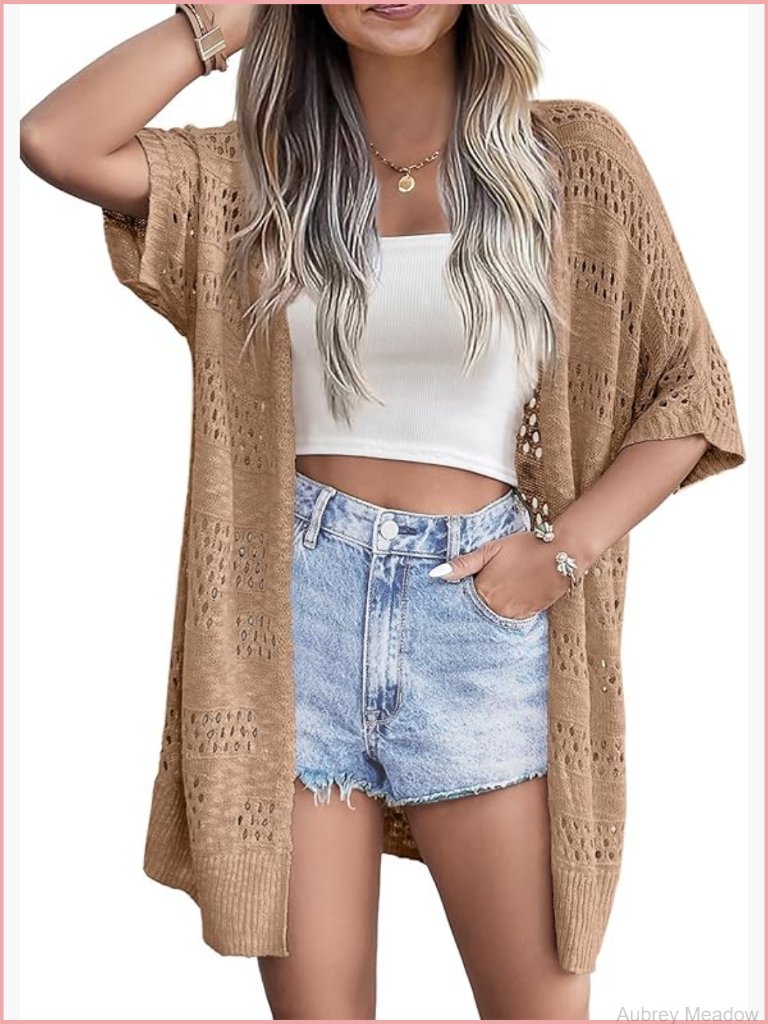 Lightweight Crochet Knit Open Front Cardigan Boho Oversized Cover Up
